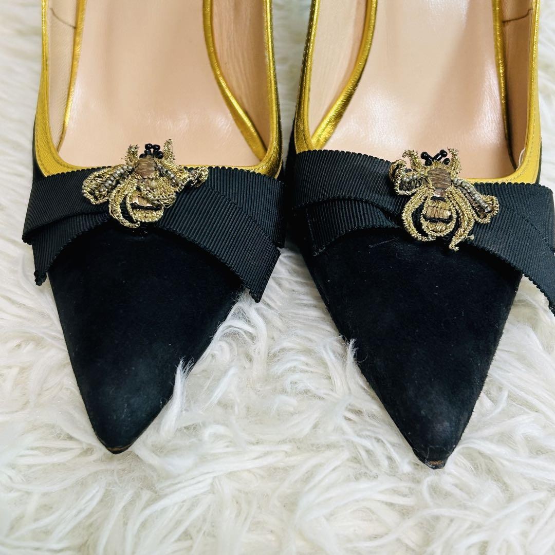 GUCCI Shoes Pumps Heel EU 36.5 US 6.5 Suede Black Authentic