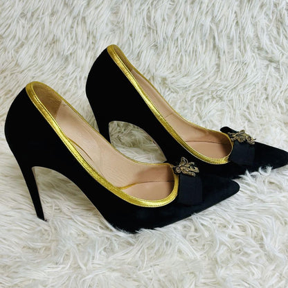 GUCCI Shoes Pumps Heel EU 36.5 US 6.5 Suede Black Authentic