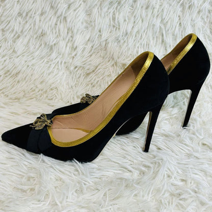 GUCCI Shoes Pumps Heel EU 36.5 US 6.5 Suede Black Authentic