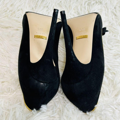 GUCCI Shoes Pumps Heel EU 36.5 US 6.5 Suede Black Authentic