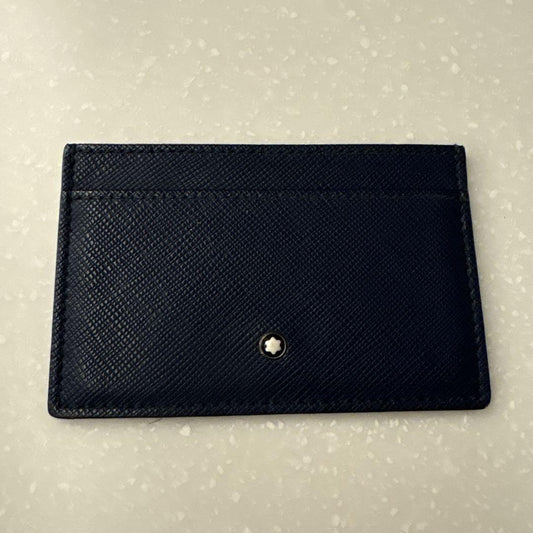 Montblanc Card Case Holder Wallet Compact Purse Leather Navy Authentic