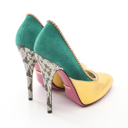 GUCCI Shoes Pumps Heel EU 34.5 US 4.5 Leather Suede Multicolor Authentic