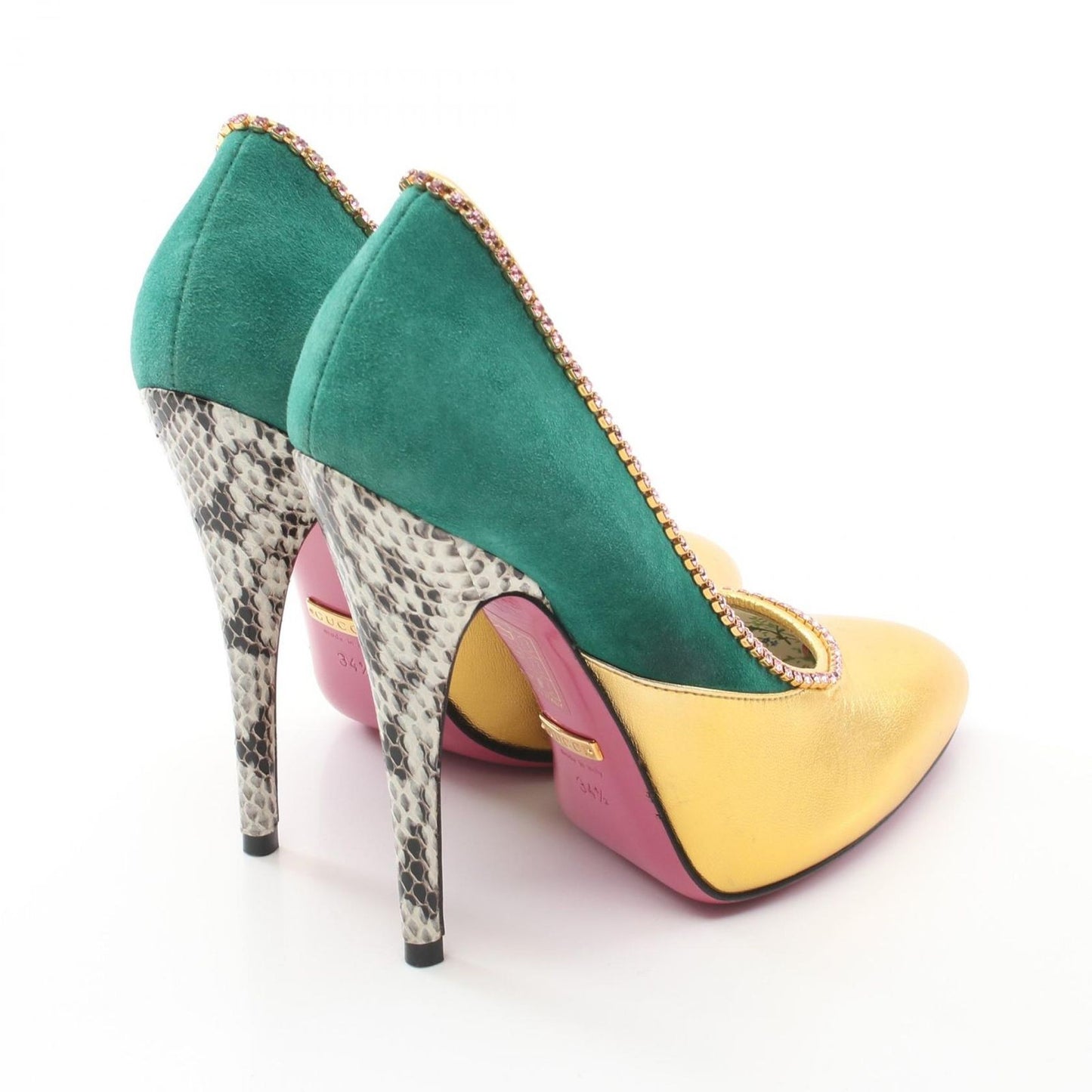 GUCCI Shoes Pumps Heel EU 34.5 US 4.5 Leather Suede Multicolor Authentic