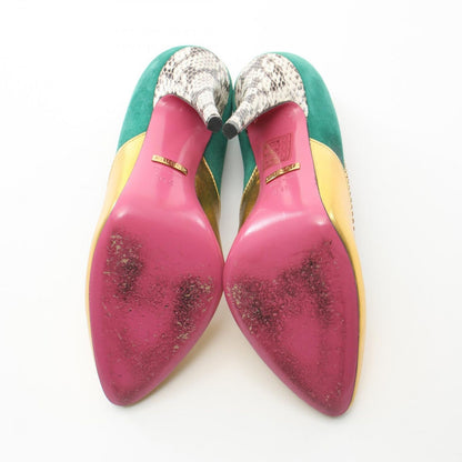 GUCCI Shoes Pumps Heel EU 34.5 US 4.5 Leather Suede Multicolor Authentic