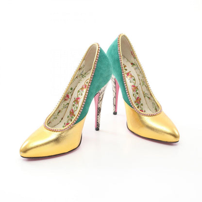 GUCCI Shoes Pumps Heel EU 34.5 US 4.5 Leather Suede Multicolor Authentic