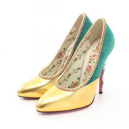 GUCCI Shoes Pumps Heel EU 34.5 US 4.5 Leather Suede Multicolor Authentic
