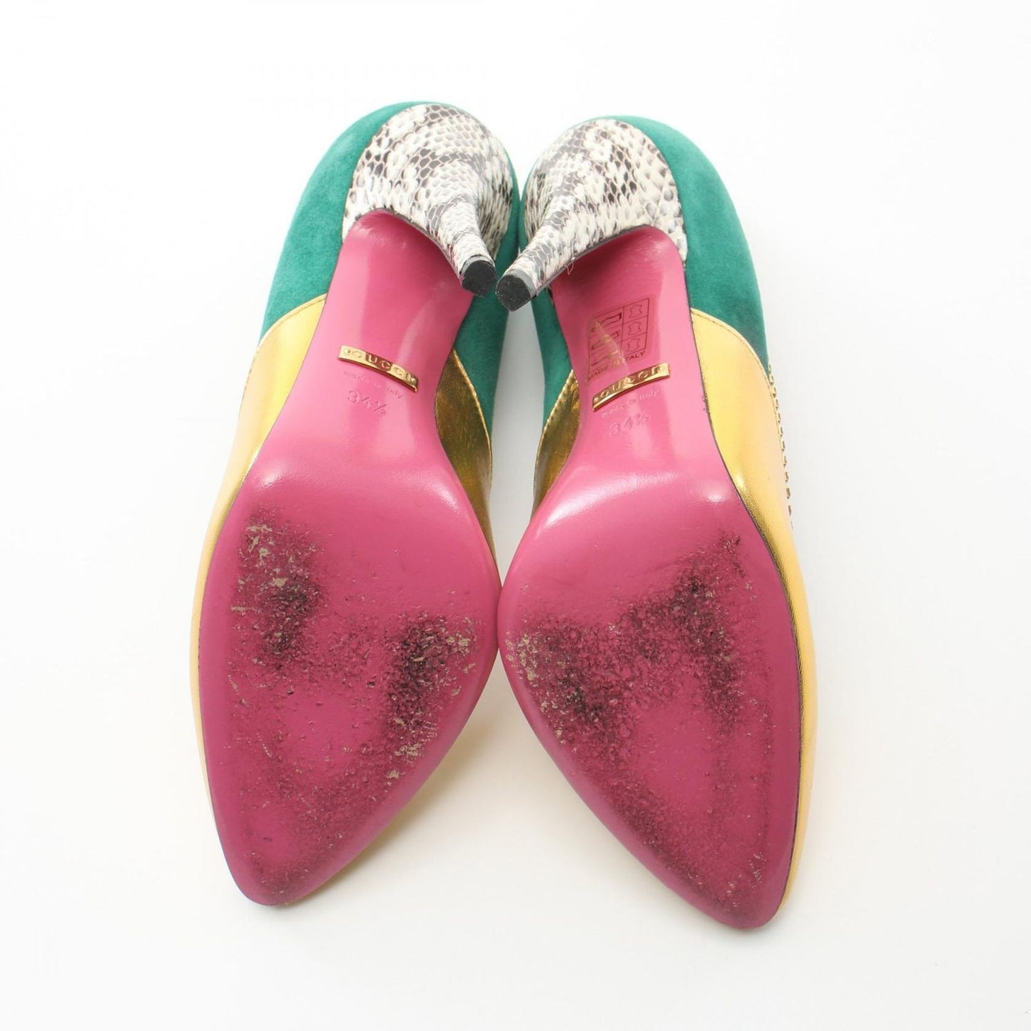 GUCCI Shoes Pumps Heel EU 34.5 US 4.5 Leather Suede Multicolor Authentic