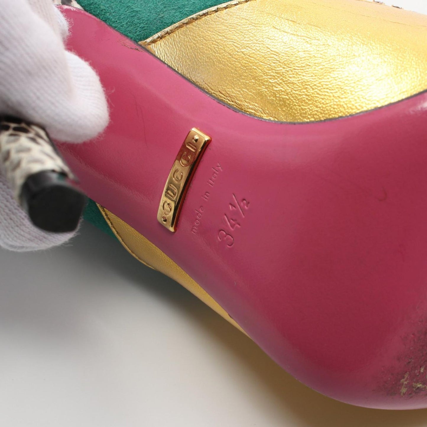 GUCCI Shoes Pumps Heel EU 34.5 US 4.5 Leather Suede Multicolor Authentic