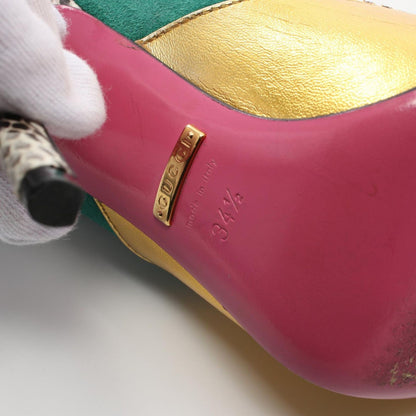 GUCCI Shoes Pumps Heel EU 34.5 US 4.5 Leather Suede Multicolor Authentic