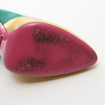 GUCCI Shoes Pumps Heel EU 34.5 US 4.5 Leather Suede Multicolor Authentic
