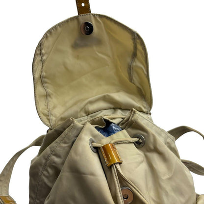 PRADA Bag Backpack Purse  Logo Nylon Leather Beige Authentic