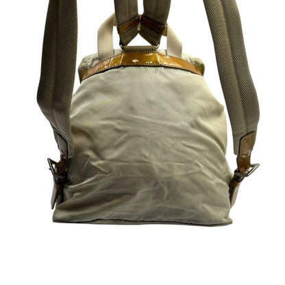 PRADA Bag Backpack Purse  Logo Nylon Leather Beige Authentic