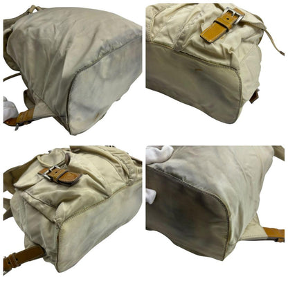 PRADA Bag Backpack Purse  Logo Nylon Leather Beige Authentic
