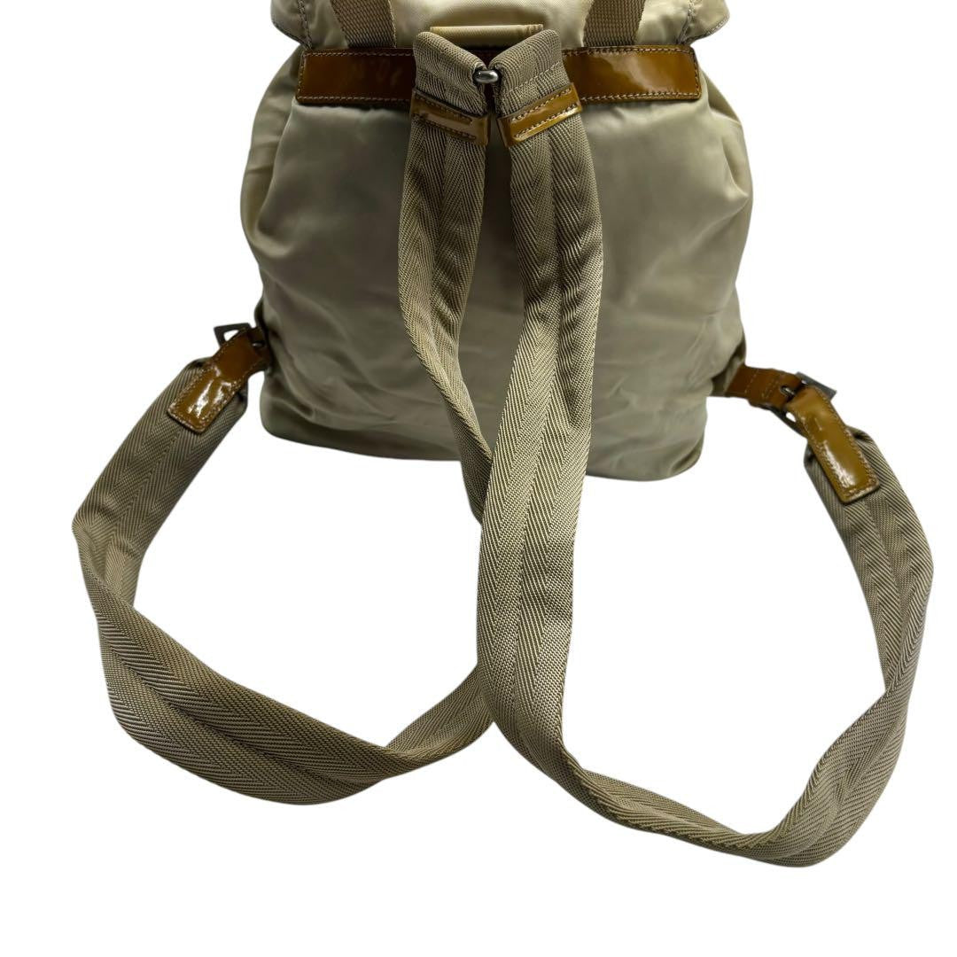 PRADA Bag Backpack Purse  Logo Nylon Leather Beige Authentic