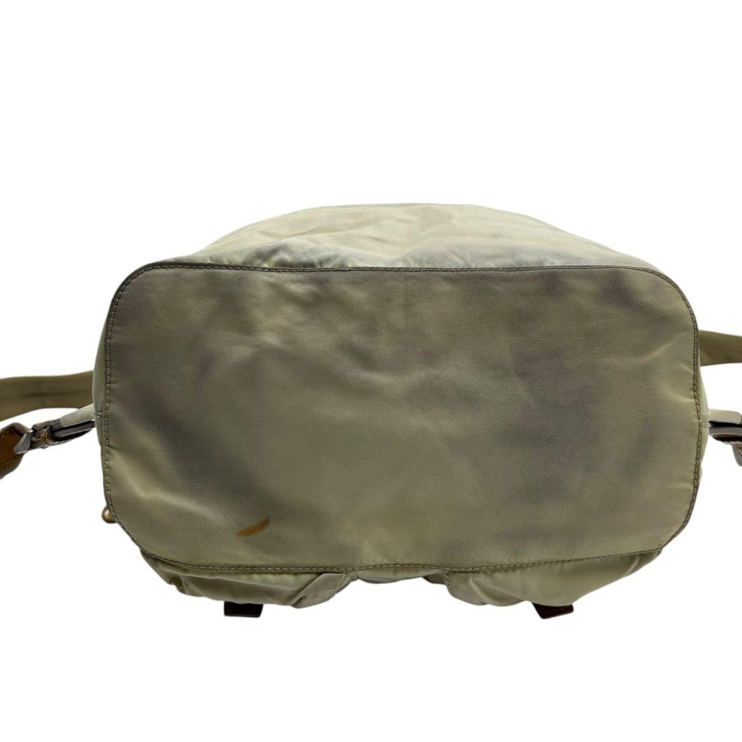 PRADA Bag Backpack Purse  Logo Nylon Leather Beige Authentic