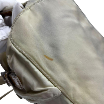 PRADA Bag Backpack Purse  Logo Nylon Leather Beige Authentic