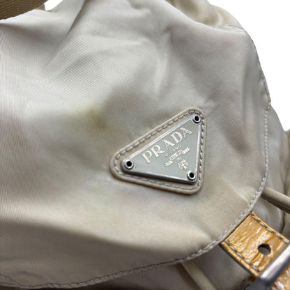 PRADA Bag Backpack Purse  Logo Nylon Leather Beige Authentic