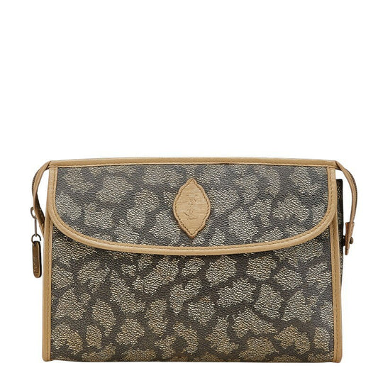 Saint Laurent Clutch Bag Second Bag YSL Cassandra PVC Leather Brown Beige Auth