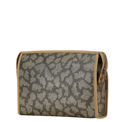 Saint Laurent Clutch Bag Second Bag YSL Cassandra PVC Leather Brown Beige Auth