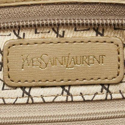 Saint Laurent Clutch Bag Second Bag YSL Cassandra PVC Leather Brown Beige Auth