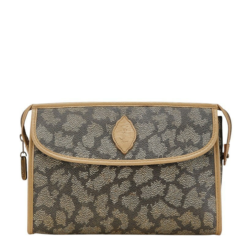 Saint Laurent Clutch Bag Second Bag YSL Cassandra PVC Leather Brown Beige Auth