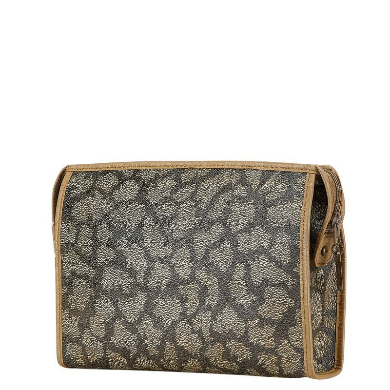 Saint Laurent Clutch Bag Second Bag YSL Cassandra PVC Leather Brown Beige Auth