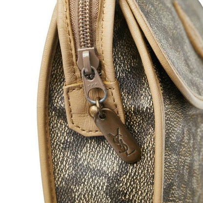 Saint Laurent Clutch Bag Second Bag YSL Cassandra PVC Leather Brown Beige Auth