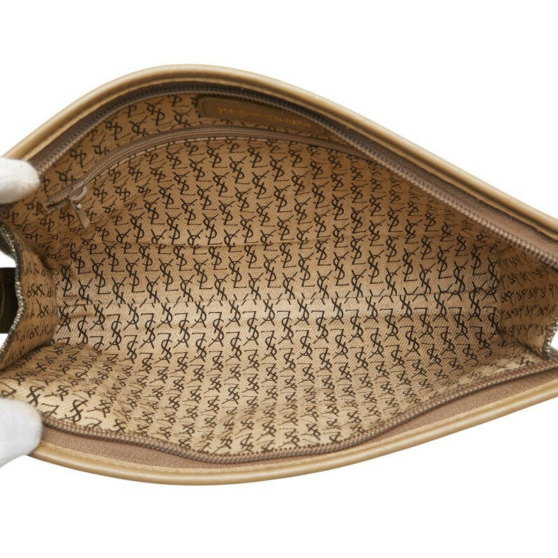 Saint Laurent Clutch Bag Second Bag YSL Cassandra PVC Leather Brown Beige Auth