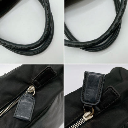 PRADA Bag Logo Hand Tote Purse Leather Black Vintage Authentic