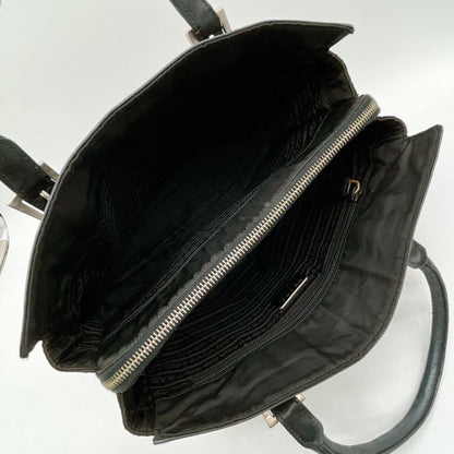 PRADA Bag Logo Hand Tote Purse Leather Black Vintage Authentic
