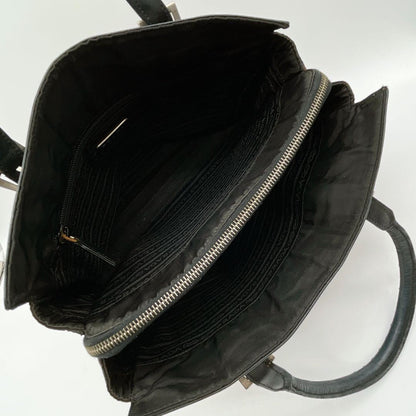 PRADA Bag Logo Hand Tote Purse Leather Black Vintage Authentic
