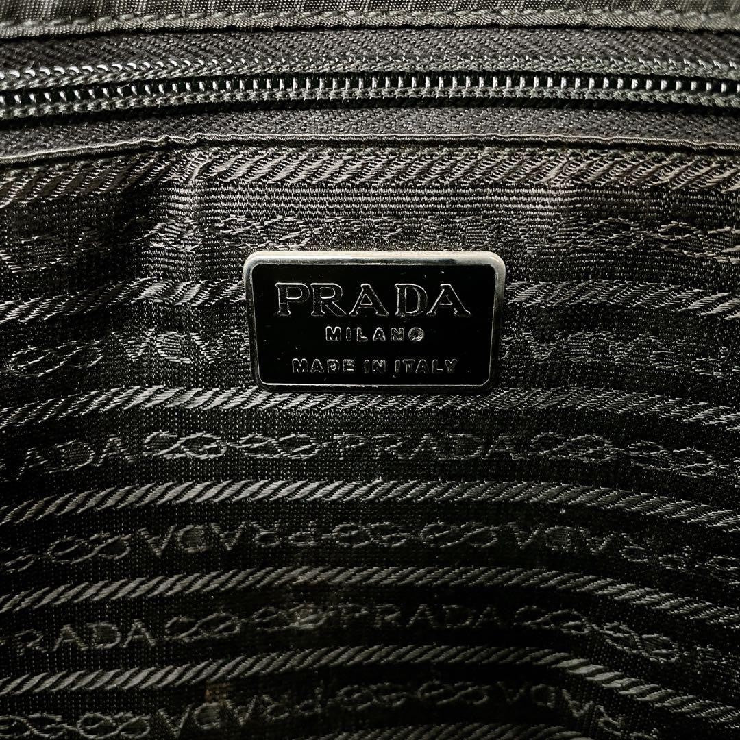 PRADA Bag Logo Hand Tote Purse Leather Black Vintage Authentic