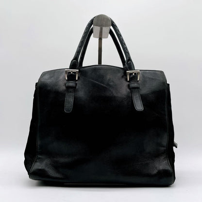 PRADA Bag Logo Hand Tote Purse Leather Black Vintage Authentic