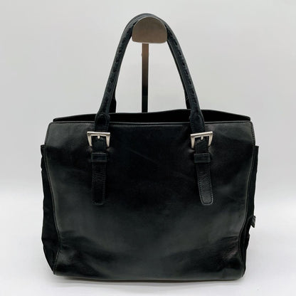 PRADA Bag Logo Hand Tote Purse Leather Black Vintage Authentic