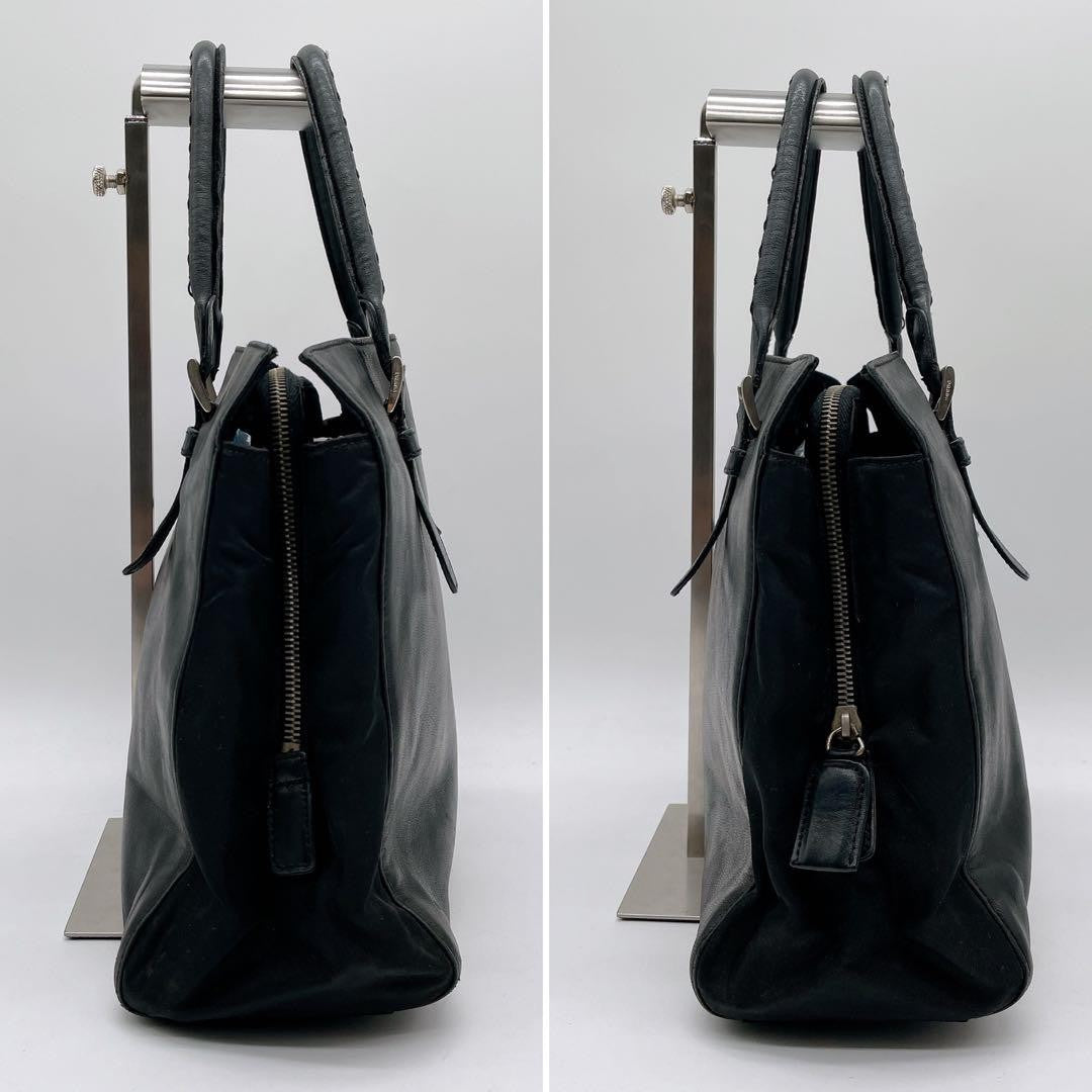 PRADA Bag Logo Hand Tote Purse Leather Black Vintage Authentic