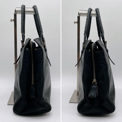 PRADA Bag Logo Hand Tote Purse Leather Black Vintage Authentic