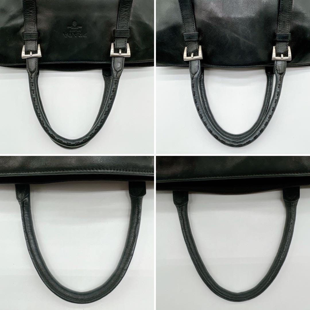 PRADA Bag Logo Hand Tote Purse Leather Black Vintage Authentic