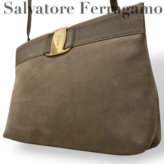 Salvatore Ferragamo shoulder bag Purse VARA RIBBON Gray Authentic Leather Used