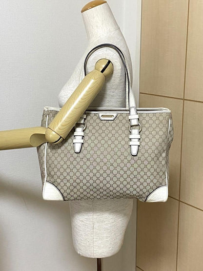 CELINE tote bag Purse Macadam  Canvas Leather Beige Women's Used Authentic