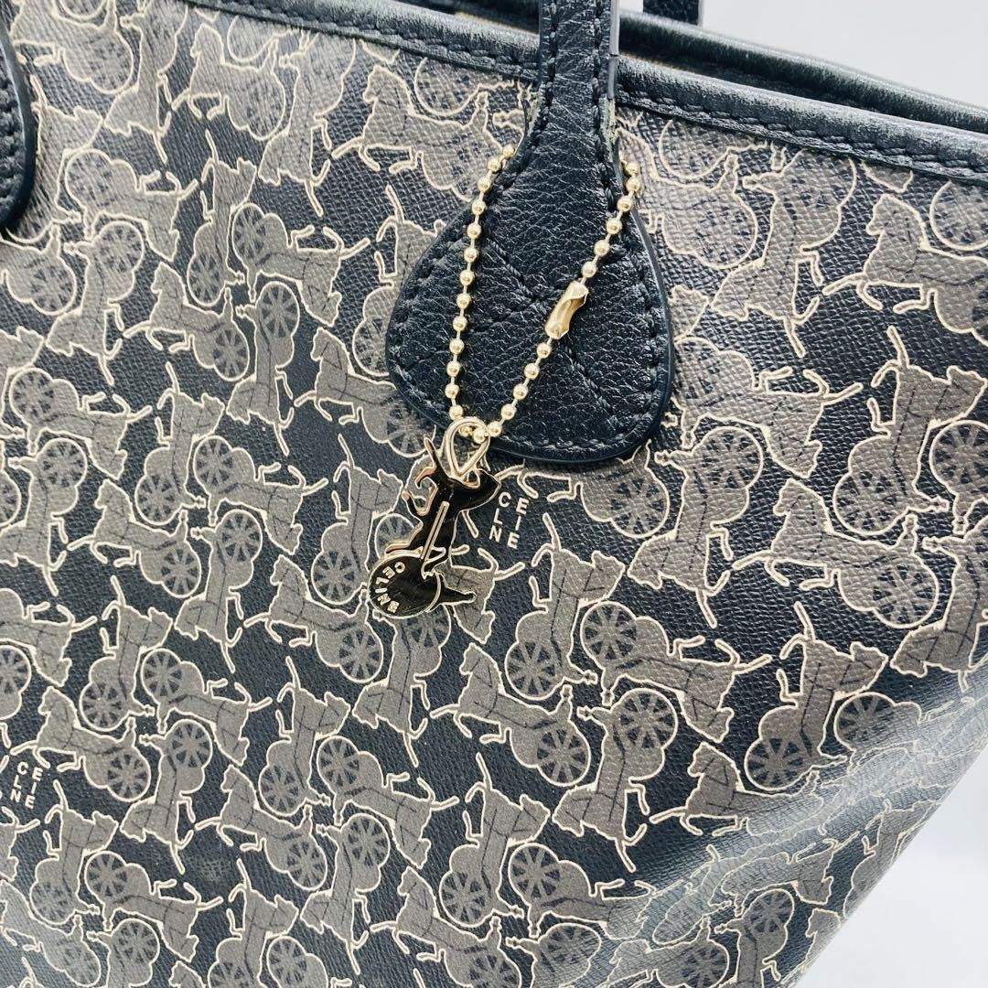 CELINE tote bag Purse Horse carriage Leather convertible Authentic Used Women's