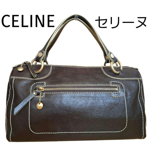 CELINE handbag Purse Triomphe Mini Boston Bag Leather Brown Women's Authentic