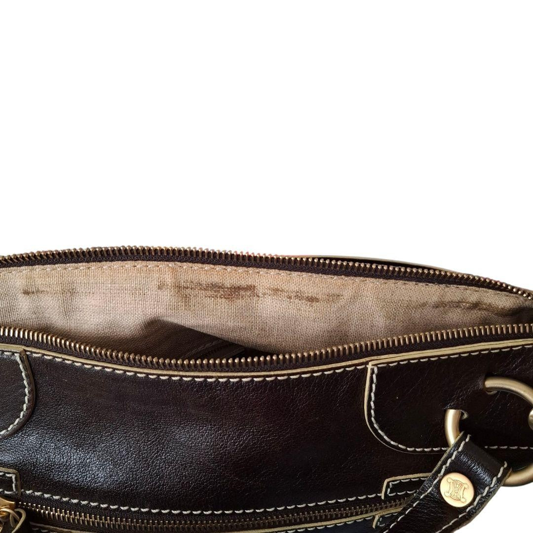 CELINE handbag Purse Triomphe Mini Boston Bag Leather Brown Women's Authentic