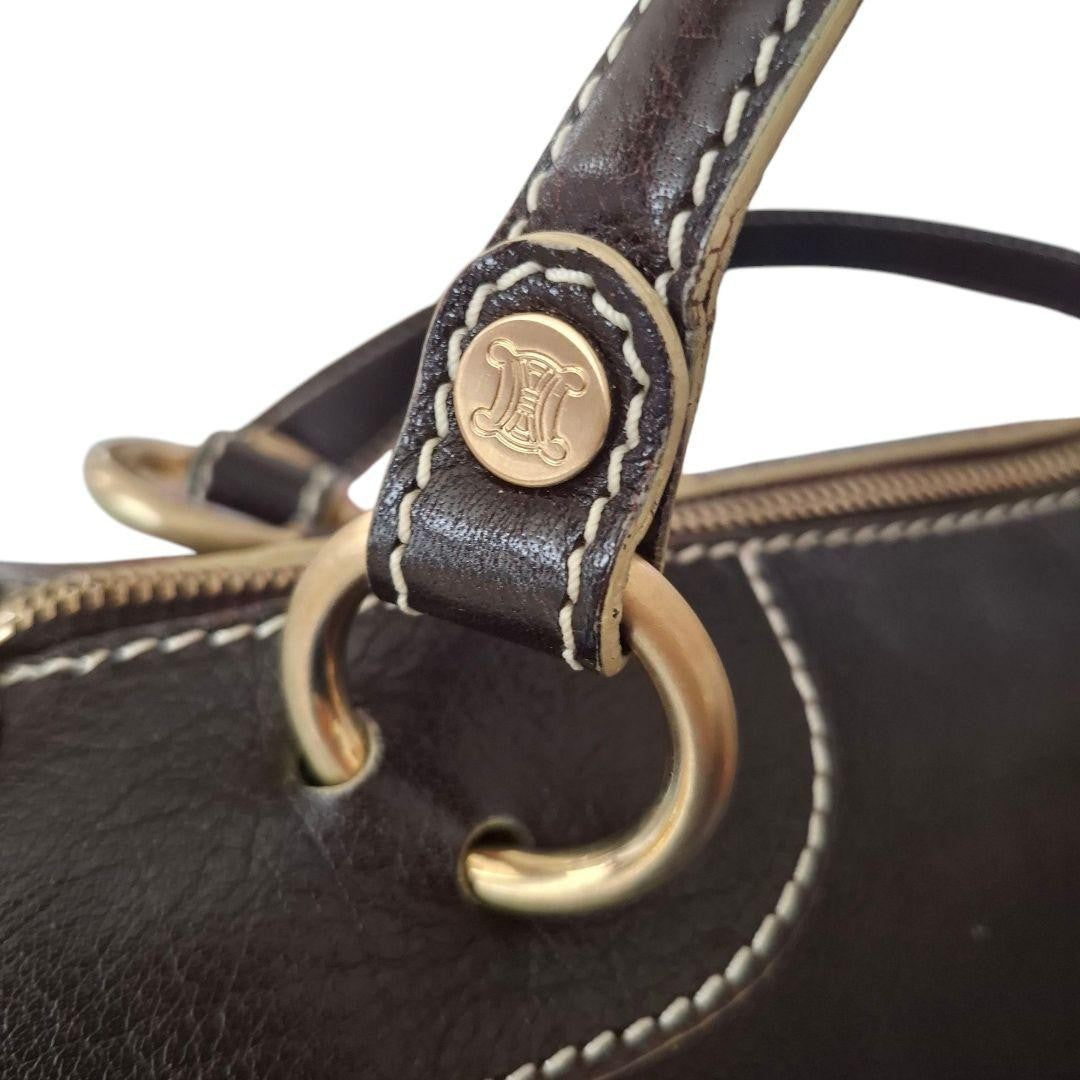 CELINE handbag Purse Triomphe Mini Boston Bag Leather Brown Women's Authentic