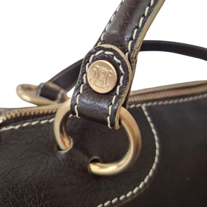 CELINE handbag Purse Triomphe Mini Boston Bag Leather Brown Women's Authentic