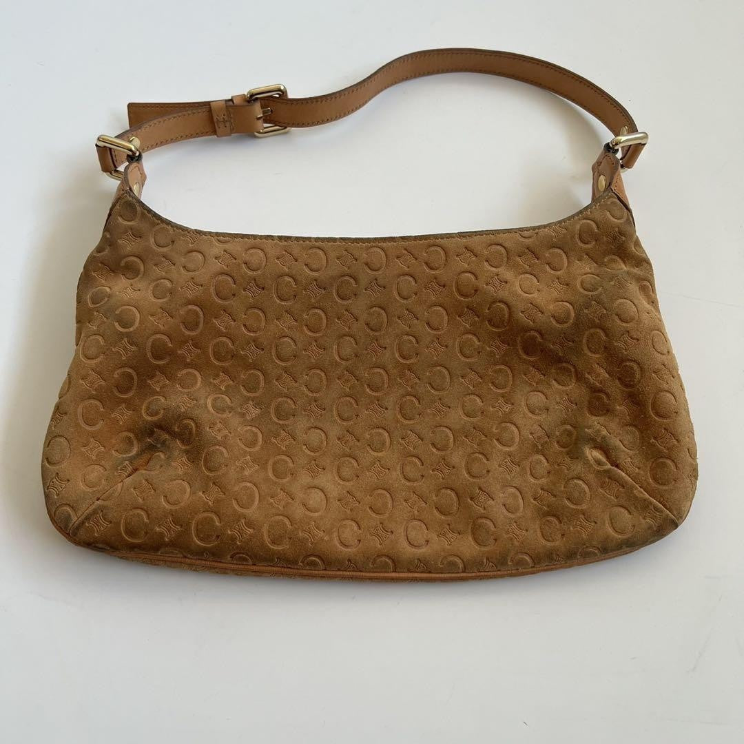 CELINE shoulder bag Purse Macadam Suede Camel Authentic Used Women's