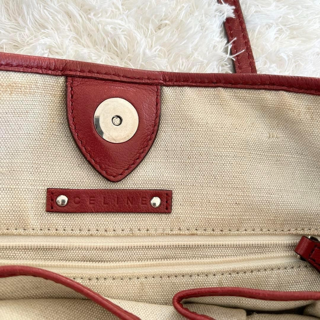 CELINE handbag Tote Purse Horse carriage Leather Red Authentic Used Women's