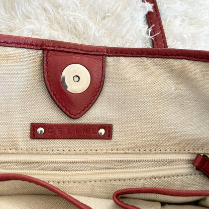 CELINE handbag Tote Purse Horse carriage Leather Red Authentic Used Women's