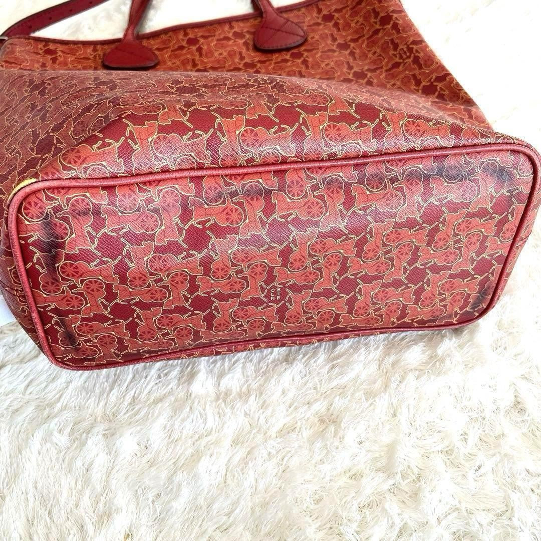 CELINE handbag Tote Purse Horse carriage Leather Red Authentic Used Women's