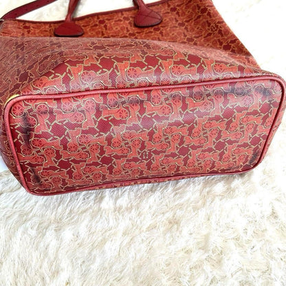 CELINE handbag Tote Purse Horse carriage Leather Red Authentic Used Women's