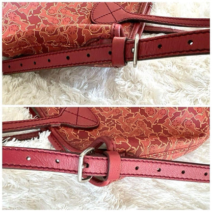 CELINE handbag Tote Purse Horse carriage Leather Red Authentic Used Women's